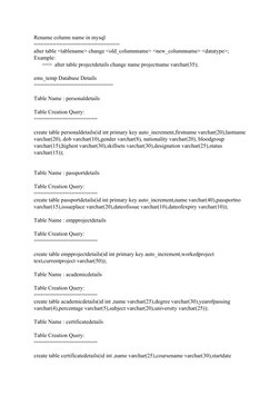 Rename column name in mysql
===========================
alter table <tablename> change <old_columnname> <new_columnname> <dat