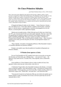 1 
 
Os Cinco Primeiros Sábados 
pelo Padre Nicholas Gruner, S.T.L., S.T.D. (Cand.) 
Esta é uma transcrição editada de uma pa