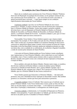 5 
 
As condições dos Cinco Primeiros Sábados 
Quais são as condições para a promessa dos Cinco Primeiros Sábados? Podemos 
f