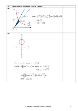TJC/MA9740/P1/Preliminary Exam 2011/Solutions 
9
10 
Applications of Integration (Area & Volume) 
 
(a)