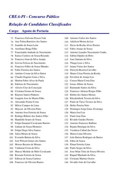 $JHQWHGH3RUWDULD
&DUJR
5HODomRGH&DQGLGDWRV&ODVVLILFDGRV
&5($3,&RQFXUVR3~EOLFR
Francisco Galvone Pessoa Vale
73
Ana