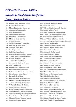 $JHQWHGH3RUWDULD
&DUJR
5HODomRGH&DQGLGDWRV&ODVVLILFDGRV
&5($3,&RQFXUVR3~EOLFR
Eugenia Maria dos Santos e Silva
289