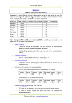 Microsoft Excel 
 
 
Más ejercicios en: www.teformas.com  (http://www.teformas.com/)
 
Ejercicio 2 
Objetivo: Realizar cálcul