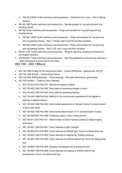  
ISO 93-2:2006 Textile machinery and accessories -- Cylindrical sliver cans -- Part 2: Spring 
bottoms 
 
ISO 94:1982 Text