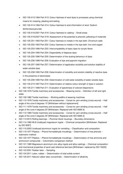  
ISO 105-X13:1994 Part X13: Colour fastness of wool dyes to processes using chemical 
means for creasing, pleating and sett