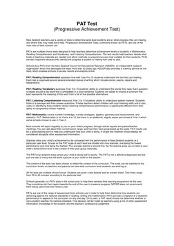 PAT Test 
(Progressive Achievement Test) 
 
New Zealand teachers use a variety of tests to determine what level students are