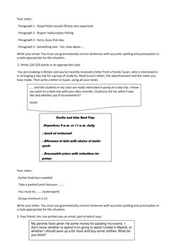 Your notes:  
. Paragraph 1 - Royal Hotel sounds OK but very expensive  
. Paragraph 2 - Rupert really enjoys fishing  
. Par