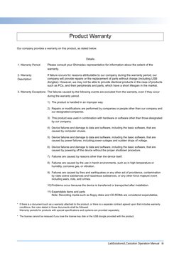 LabSolutions/LCsolution Operation Manual   iii
Our company provides a warranty on this product, as stated below.
Details
* I