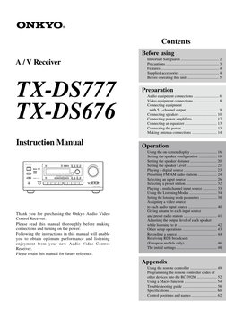 ONKYO TX-ds777 TX-ds676 Manual e | PDF | Loudspeaker | Electrical