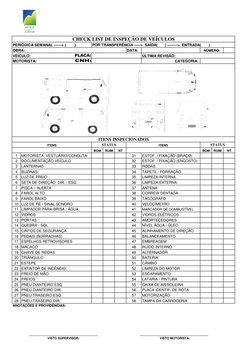 DATA: 
VEÍCULO:
MOTORISTA: 
CATEGORIA: 
BOM
RUIM
NT
BOM
RUIM
NT
1
MOTORISTA: VESTUÁRIO/CONDUTA
31
ESTOF. / FIXAÇÃO (BRAÇO)
2