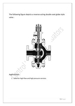 9 | P a g e  
 
 
The following figure depicts a reverse-acting double seat globe style 
valve :