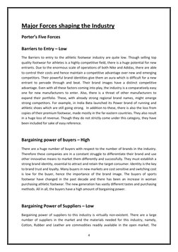 4 
 
Major Forces shaping the Industry 
Porter’s Five Forces 
 
Barriers to Entry – Low 
The Barriers to entry to the athleti