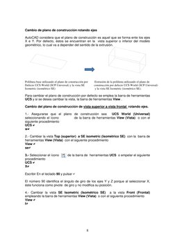8 
 
 
 
Cambio de plano de construcción rotando ejes 
 
AutoCAD considera que el plano de construcción es aquel que se forma