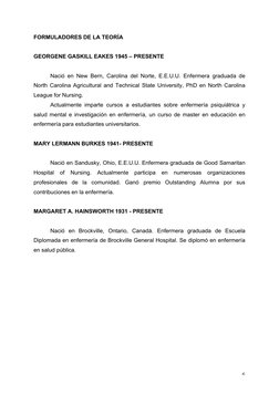 
6	  
FORMULADORES DE LA TEORÍA 
 
GEORGENE GASKILL EAKES 1945 – PRESENTE 
 
Nació en New Bern, Carolina del Norte, E.E.