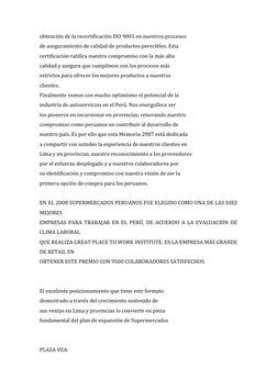obtención de la recertificación ISO 9001 en nuestros procesos  
de aseguramiento de calidad de productos perecibles. Esta  
c
