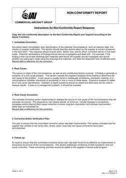 COMMERCIAL AIRCRAFT GROUP
NON-CONFORMITY REPORT
Instructions for Non-Conformity Report Response
Copy the non-conformity descr