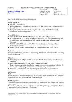 HOSPITAL POLICY AND INFORMATION MANUAL 
 
RISK MANAGEMENT POLICY 
Page 1 of 10 
Date Issued:    
Date Last Revised:  
Next