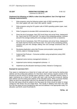 CS 2257 - Operating Systems Laboratory
CS 2257   
                         OPERATING SYSTEMS LAB 
                     0  0