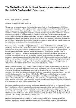 The Motivation Scale For Sport Consumption: Assessment of The Scale's ...