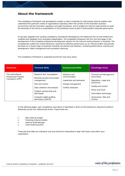 Internal Auditor Competency Framework – published July 2010 
 
 
 
 
Page 2  
About the framework 
 
The competency framewo