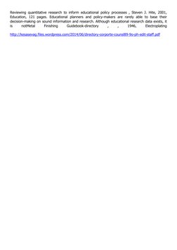 Reviewing quantitative research to inform educational policy processes , Steven J. Hite, 2001,
Education, 121 pages. Educatio