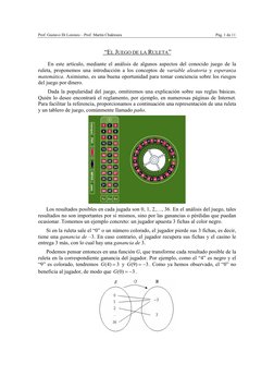 Prof. Gustavo Di Lorenzo – Prof. Martín Chaktoura 
 
Pág. 1 de 11 
 “EL JUEGO DE LA RULETA” 
En este artículo, mediante el an