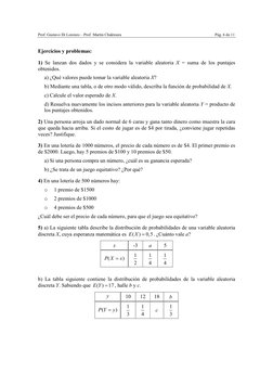 Prof. Gustavo Di Lorenzo – Prof. Martín Chaktoura 
 
Pág. 6 de 11 
Ejercicios y problemas: 
1) Se lanzan dos dados y se consi