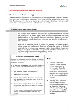 Reflective Learning Journal
Designing a Reflective Learning Journal
The structure of reflective learning journal
A journal