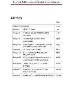 Report of the Task Force on Power System Analysis Under Contingencies 
 
 
      
 
 
 
CONTENTS 
Page 
EXECUTIVE SUMMARY 
i