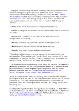 This page is designed to help businesses, especially BBB Accredited Businesses, 
create an online privacy policy for use on t