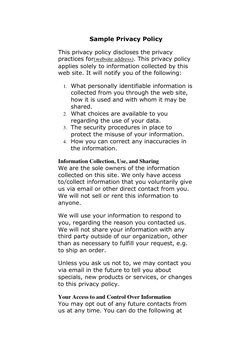 Sample Privacy Policy 
This privacy policy discloses the privacy 
practices for(website address). This privacy policy 
applie