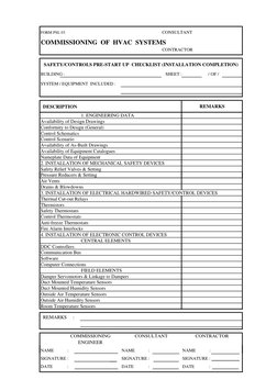 HVAC commissioning checklist page documenting safety controls, electrical verification, and completion requirements