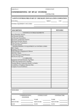 HVAC commissioning checklist page covering controls, testing, documentation, and final system requirements