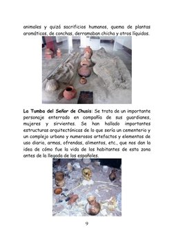 9 
 
animales y quizá sacrificios humanos, quema de plantas 
aromáticas, de conchas, derramaban chicha y otros líquidos.