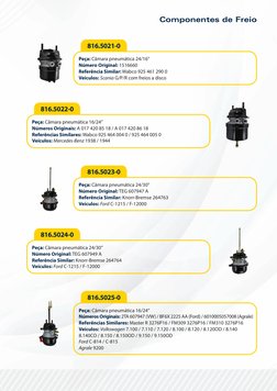 Componentes de Freio
 816.5021-0
Peça: Câmara pneumática 24/16’’
Número Original: 1516660
Referência Similar: Wabco 925 461 2