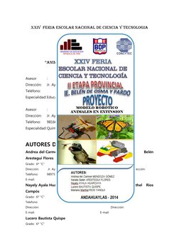 XXIV  feria ESCOLAR NACIONAL DE CIENCIA Y TECNOLOGIA 
ÁREA: 
CIENCIA Y AMBIENTE 
CATEGORÍA “B” 
“ANIMALES EN EXTINCION MODELO