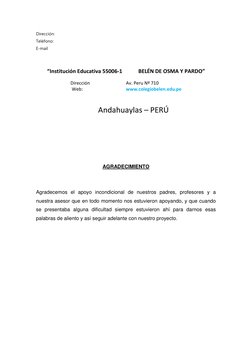 Dirección: 
  
 
 
 
 
 
Teléfono:  
 
 
 
 
 
 
E-mail  
 
 
 
 
 
 
 
 
“Institución Educativa 55006-1 
 BELÉN DE OSMA Y PA