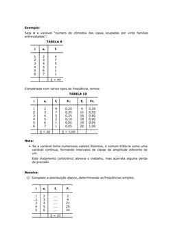 Exemplo: 
Seja  x a variável “número  de cômodos das casas ocupadas por  vinte  famílias 
entrevistadas”: