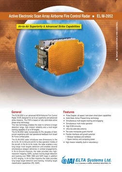 The EL/M-2052 radar introduces new dimensions to the
Air-to-Air, Air-to-Ground and Air-to-Sea operation modes of
the aircraft