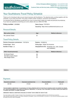 south
southdowns
downs
Your Southdowns Travel Policy Schedule
Policy number: 
Date of issue:
Issued by:
Personal Details:
Mai