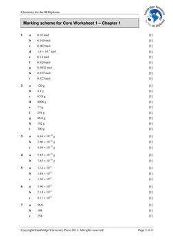 Chemistry for the IB Diploma 
Copyright Cambridge University Press 2011. All rights reserved. 
Page 1 of 4 
Marking scheme fo