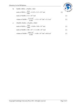 Chemistry for the IB Diploma 
Copyright Cambridge University Press 2011. All rights reserved. 
Page 4 of 4 
b 
NaOH + HNO3 →