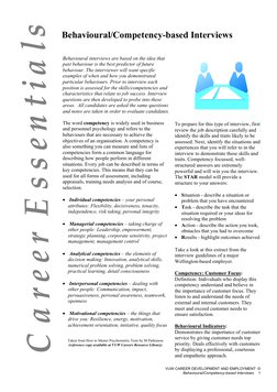 VUW CAREER DEVELOPMENT AND EMPLOYMENT  © 
Behavioural/Competency-based Interviews   1      
 
 
 
 
Behavioural interviews ar