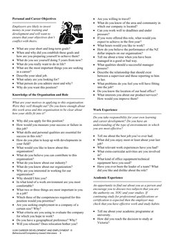 VUW CAREER DEVELOPMENT AND EMPLOYMENT  © 
Behavioural/Competency-based Interviews   4      
Personal and Career Objectives