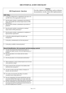 She Rep Checklist.pdf SHE Internal Audit Checklist | PDF | Emergency | Internal Audit