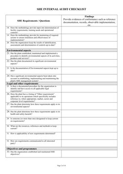 She Representative Checklist.pdf SHE Internal Audit Checklist | PDF | Emergency | Internal Audit
