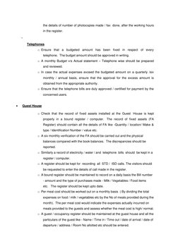 the details of number of photocopies made / fax done, after the working hours
in the register.
Telephones
o Ensure t