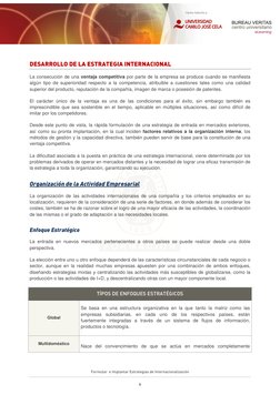 Formular  e Implantar Estrategias de Internacionalización 
6 
DESARROLLO DE LA ESTRATEGIA INTERNACIONAL 
La consecución d