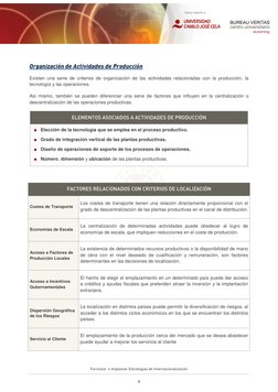 Formular  e Implantar Estrategias de Internacionalización 
9 
Organización de Actividades de Producción 
Existen una seri