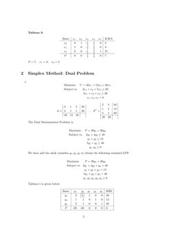 Tableau 3:
Basic
x1
x2
x3
x4
x5
R.H.S.
x2
0
1
- 1
2
1
2
0
5
x1
1
0
- 3
2
1
2
0
3
x5
0
0
- 1
2
3
2
1
21
P
0
0
1
2
1
2
0
7
P =